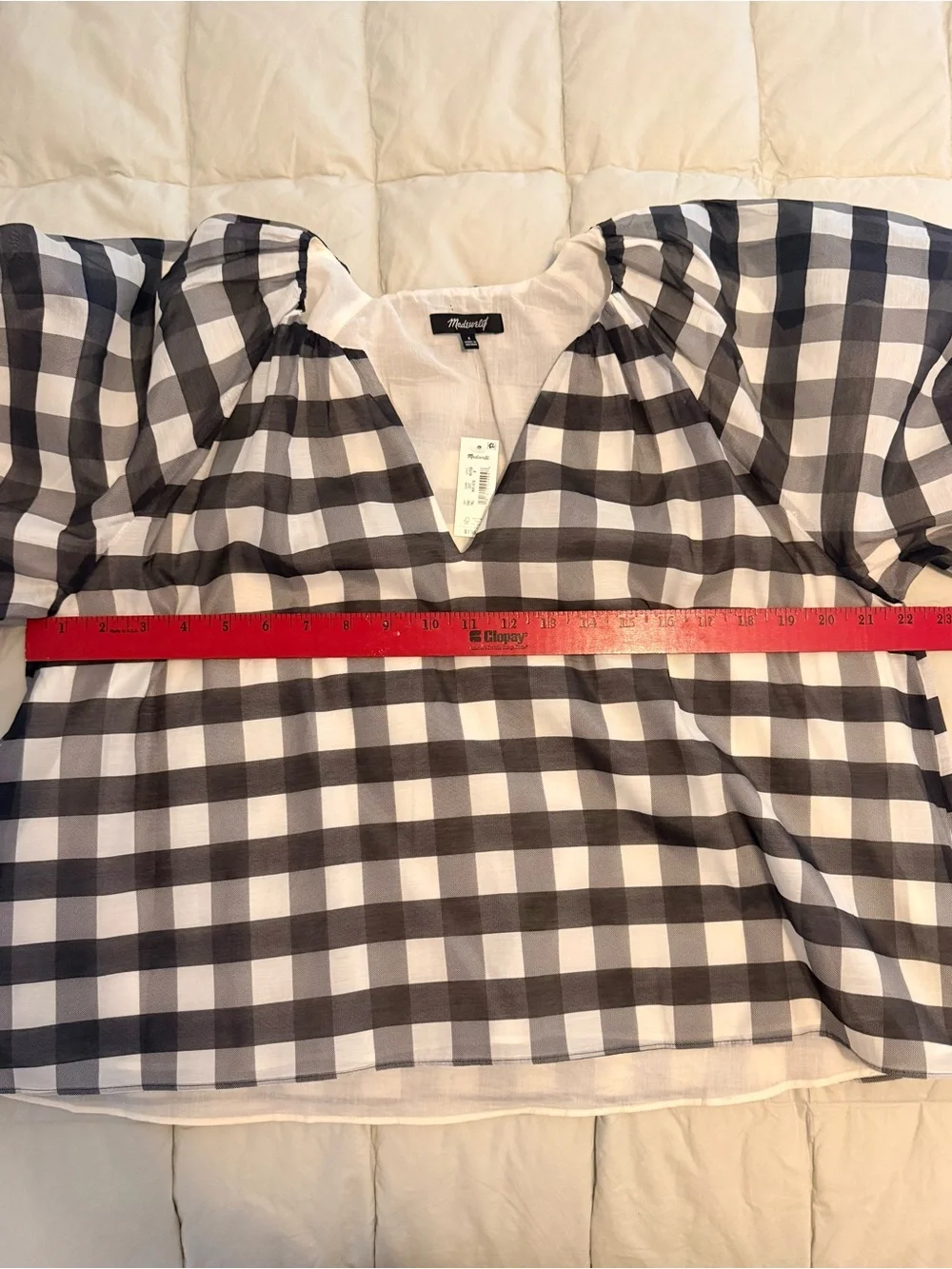 NWT Madewell Cotton-Silk Gingham Bubble-Sleeve Top – Size 8 - Picture 7 of 9